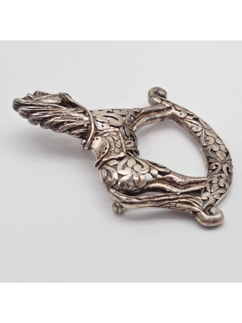 Sterling Silver Rocking Horse Brooch Filigree Design By Jezlaine Jewelry Vintage - Picture 5 of 7